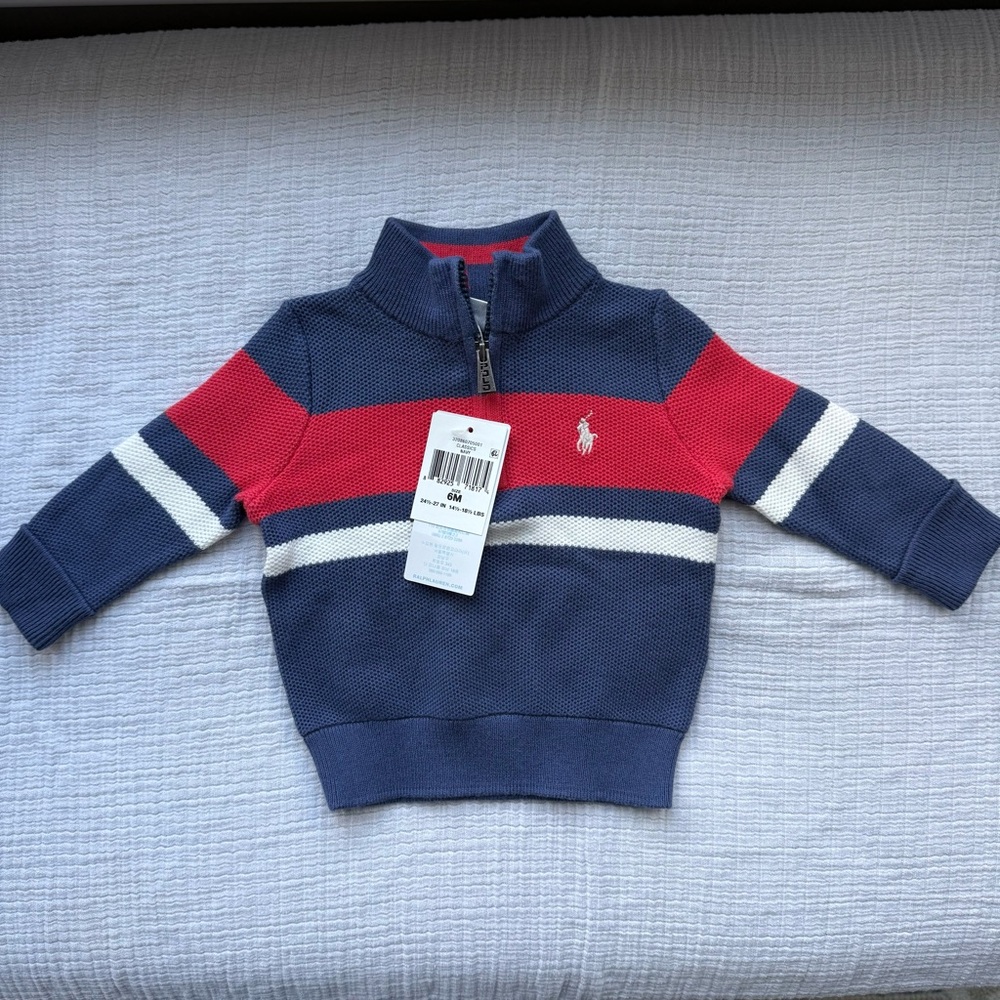 Ralph Lauren blue and red quarter zip sweater